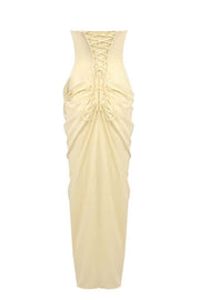 Wine Red Strapless Draped Column Gown