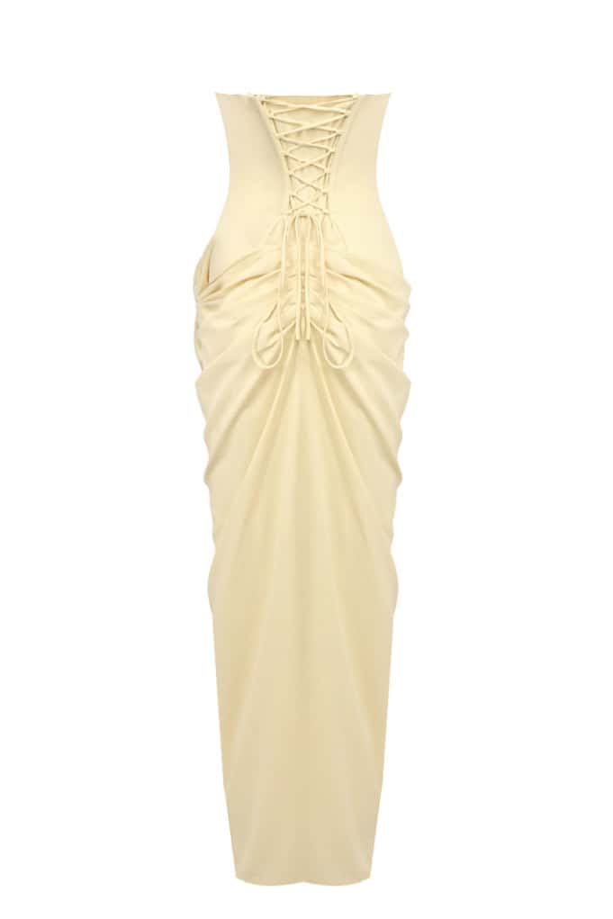 Wine Red Strapless Draped Column Gown
