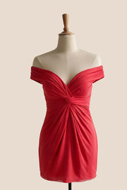 Watermelon Off the Shoulder Twist Fitted Short Dress