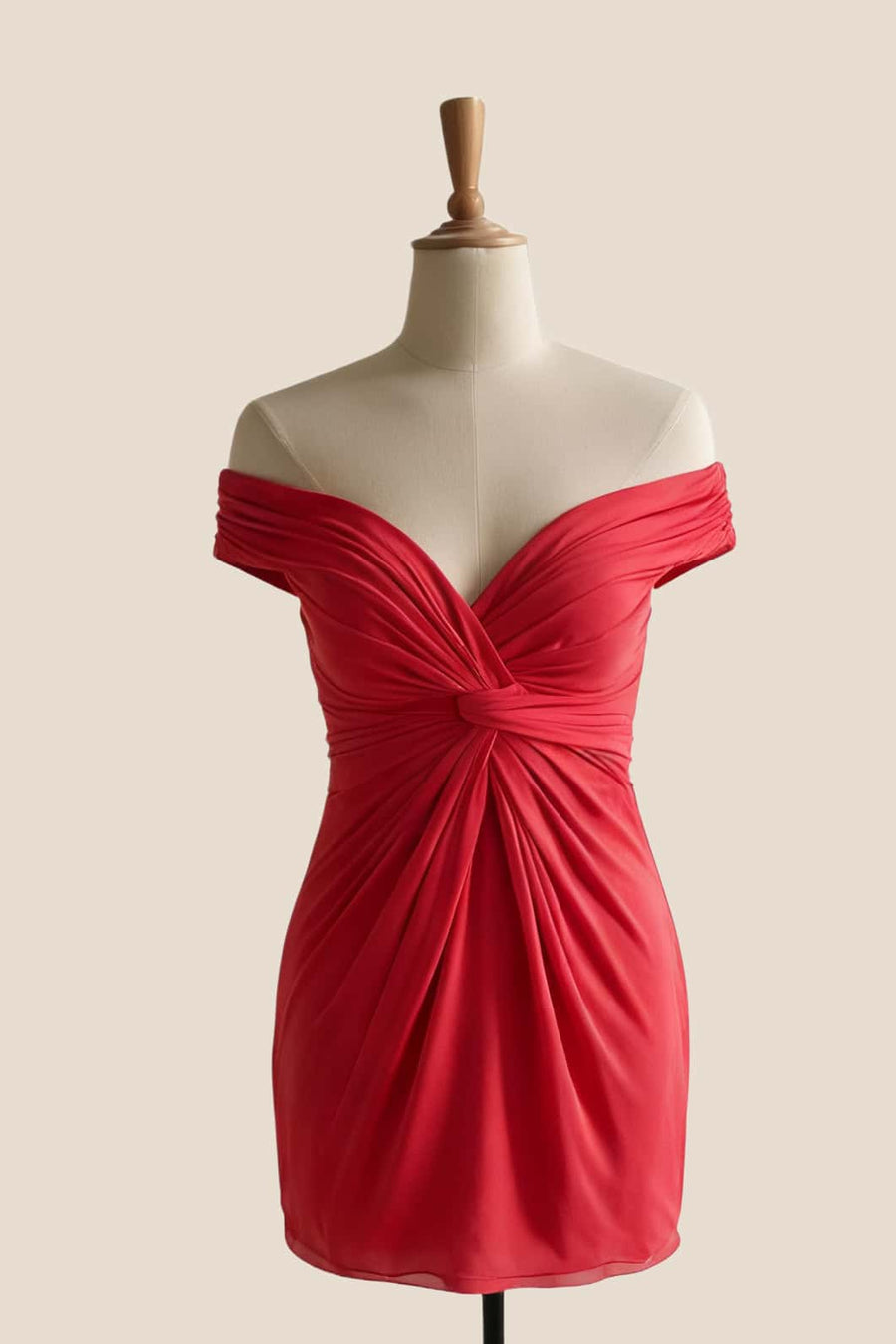 Watermelon Off the Shoulder Twist Fitted Short Dress