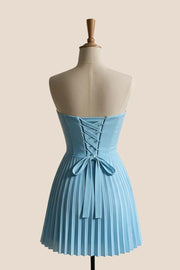 Light Blue Pleated Sweerheart A-line Dress