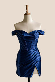Off the Shoulder Aqua Ruched Short Homecoming Dress