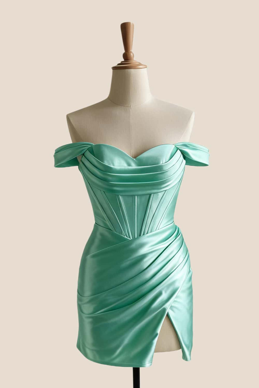 Off the Shoulder Aqua Ruched Short Homecoming Dress