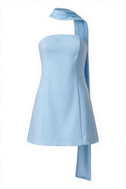 Aqua Strapless Short Scarf Dress