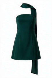 Aqua Strapless Short Scarf Dress