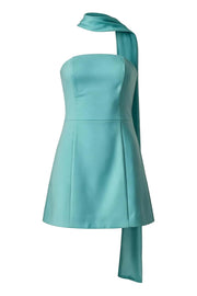 Aqua Strapless Short Scarf Dress