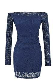 Navy Blue Long Sleeves Off Shoulder Short Dress