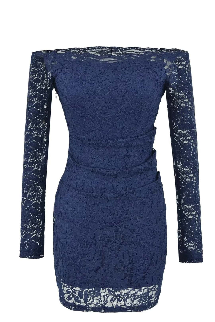 Navy Blue Long Sleeves Off Shoulder Short Dress