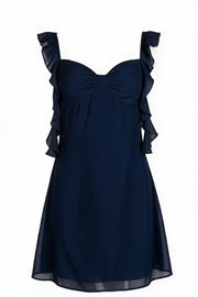 Sky Blue Ruffle Straps Short Chiffon Dress