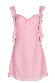 Sky Blue Ruffle Straps Short Chiffon Dress