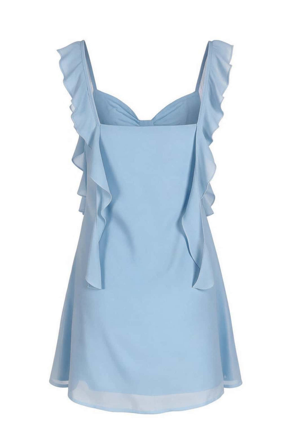 Sky Blue Ruffle Straps Short Chiffon Dress