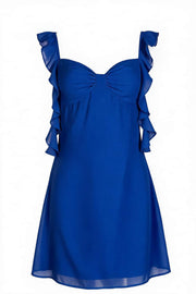 Sky Blue Ruffle Straps Short Chiffon Dress