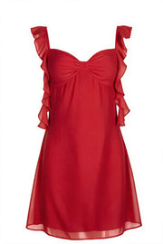 Sky Blue Ruffle Straps Short Chiffon Dress
