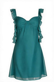Sky Blue Ruffle Straps Short Chiffon Dress
