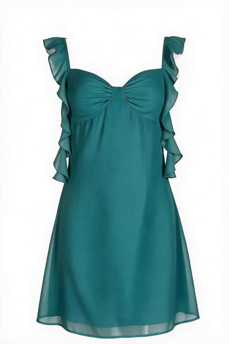 Sky Blue Ruffle Straps Short Chiffon Dress
