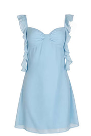 Sky Blue Ruffle Straps Short Chiffon Dress