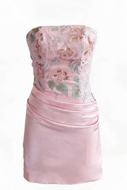 Floral Sequin Embroidery Ruched Short Dress