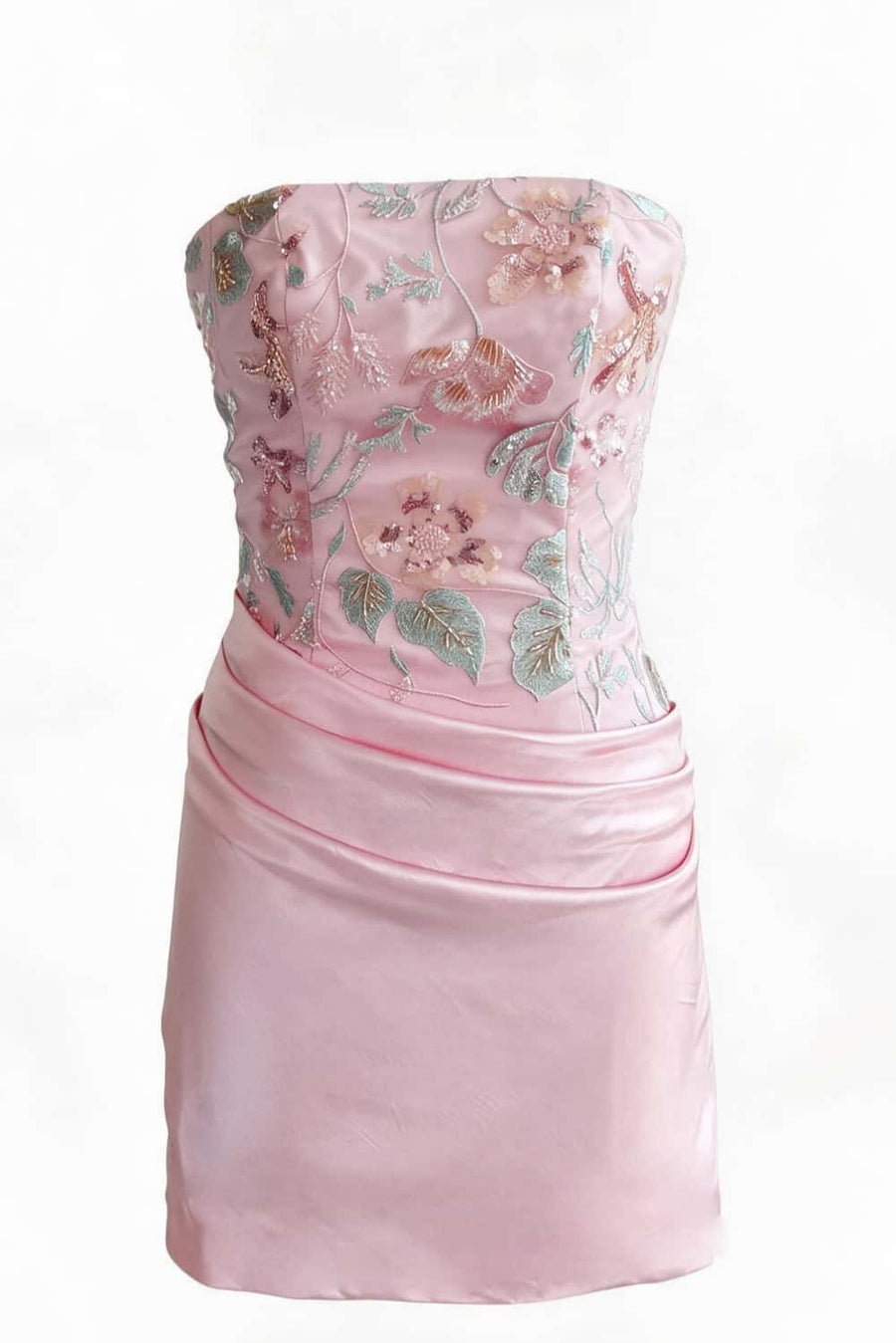Floral Sequin Embroidery Ruched Short Dress