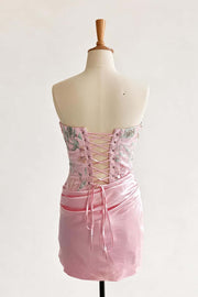 Floral Sequin Embroidery Ruched Short Dress