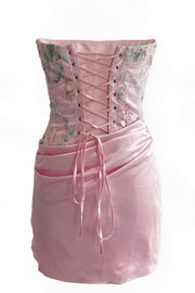 Floral Sequin Embroidery Ruched Short Dress