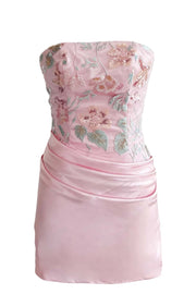 Floral Sequin Embroidery Ruched Short Dress