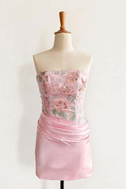 Floral Sequin Embroidery Ruched Short Dress