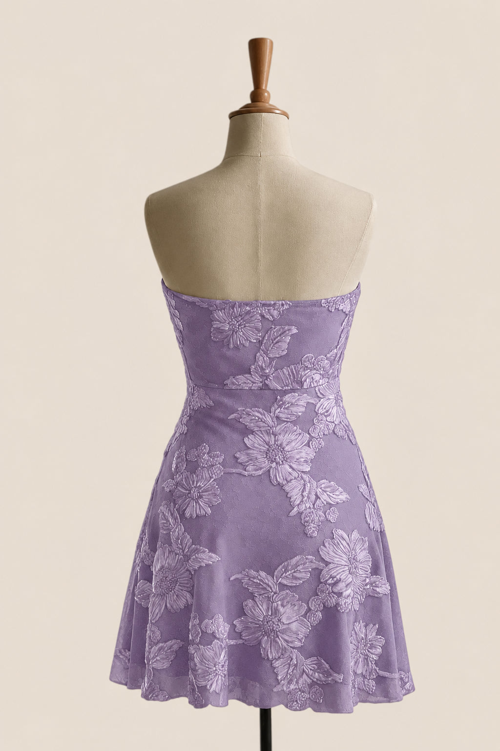 Lavender Strapless Appliques Short Dress