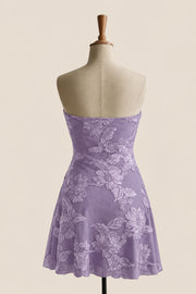 Lavender Strapless Appliques Short Dress