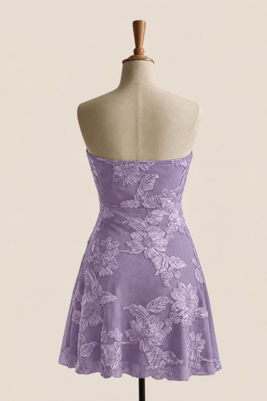 Lavender Strapless Appliques Short Dress