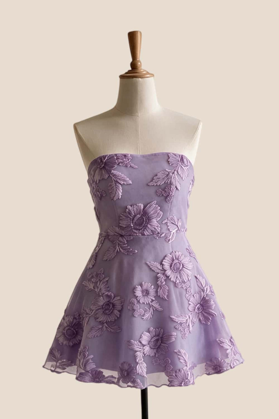Lavender Strapless Appliques Short Dress