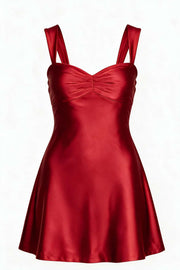 Navy Blue Ruched Satin Short Dress
