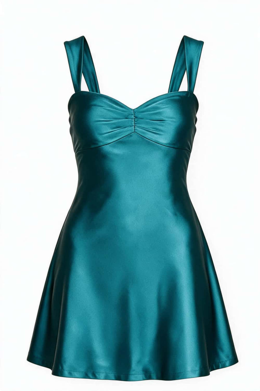 Navy Blue Ruched Satin Short Dress