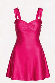 Navy Blue Ruched Satin Short Dress