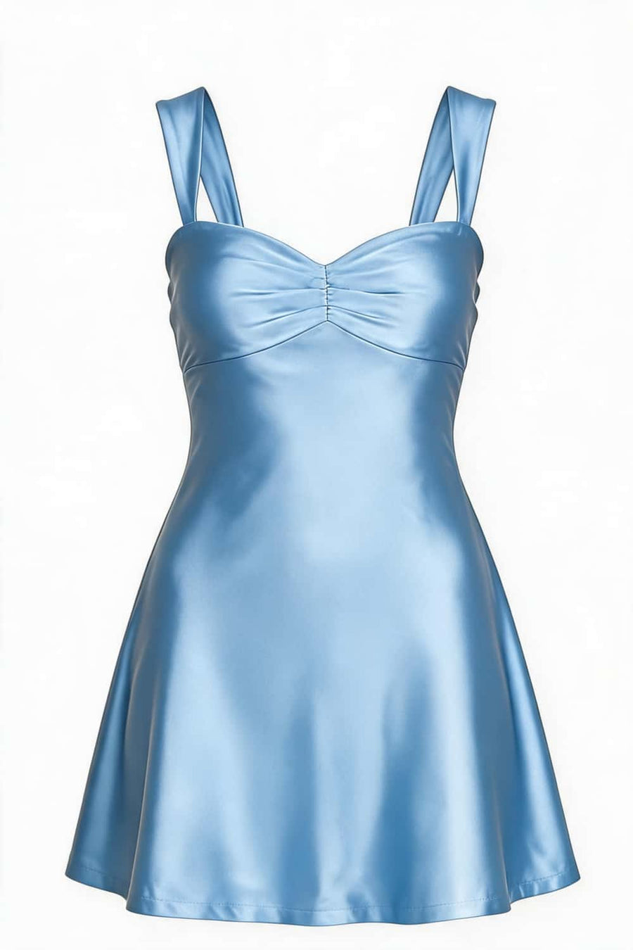 Navy Blue Ruched Satin Short Dress