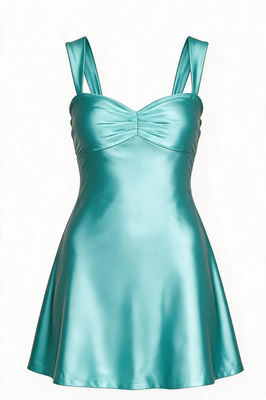 Navy Blue Ruched Satin Short Dress