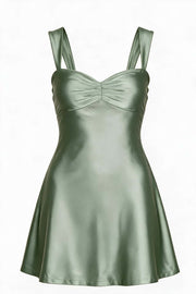 Navy Blue Ruched Satin Short Dress