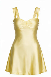 Navy Blue Ruched Satin Short Dress
