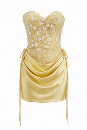 Beaded Light Blue Satin Ruched Short Dress