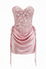 Beaded Pink Satin Ruched Short Dress