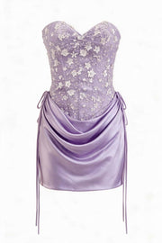 Beaded Pink Satin Ruched Short Dress