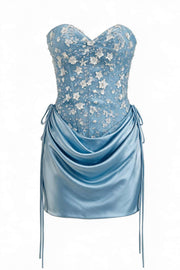 Beaded Pink Satin Ruched Short Dress