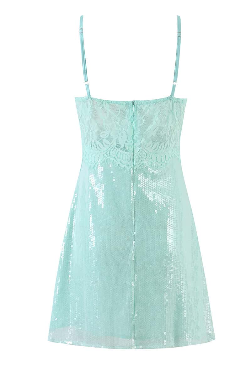 Mint Sequin Lace Bustier Short Dress