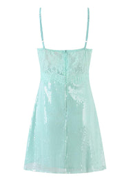 Mint Sequin Lace Bustier Short Dress