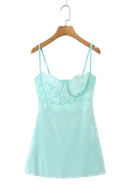 Mint Sequin Lace Bustier Short Dress