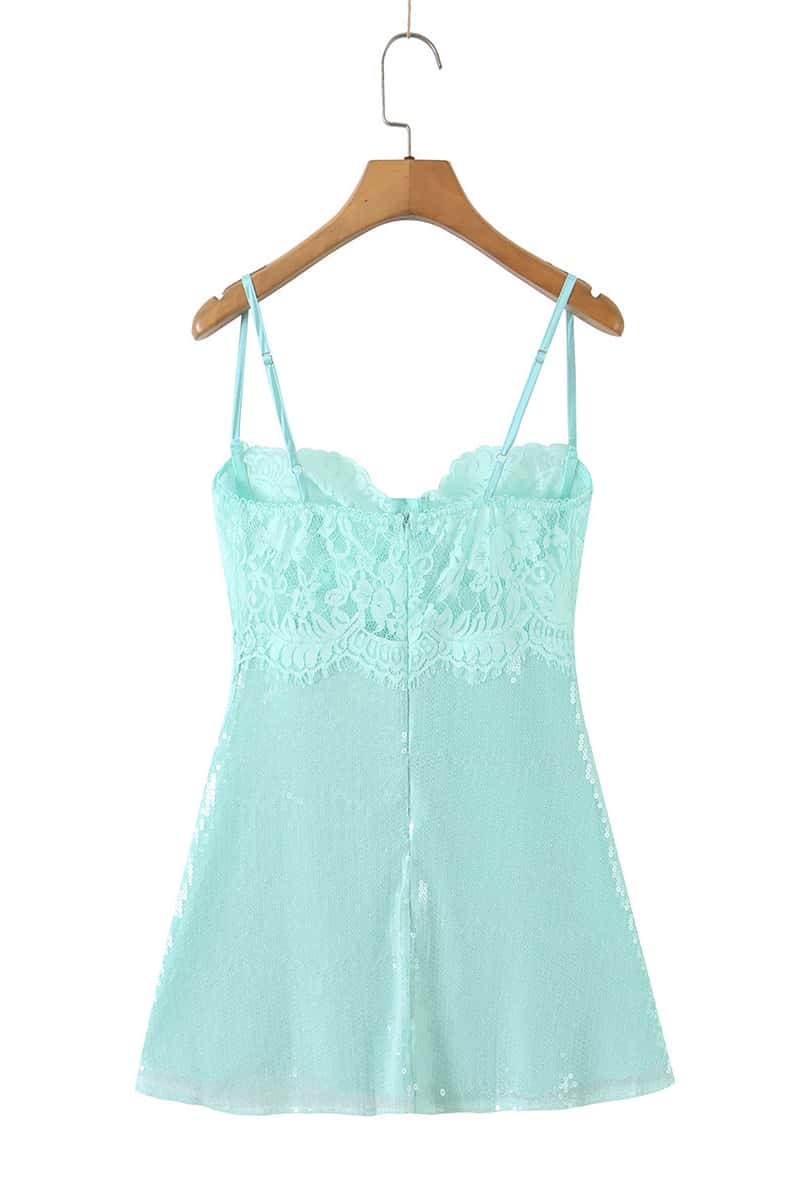 Mint Sequin Lace Bustier Short Dress