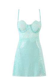 Mint Sequin Lace Bustier Short Dress