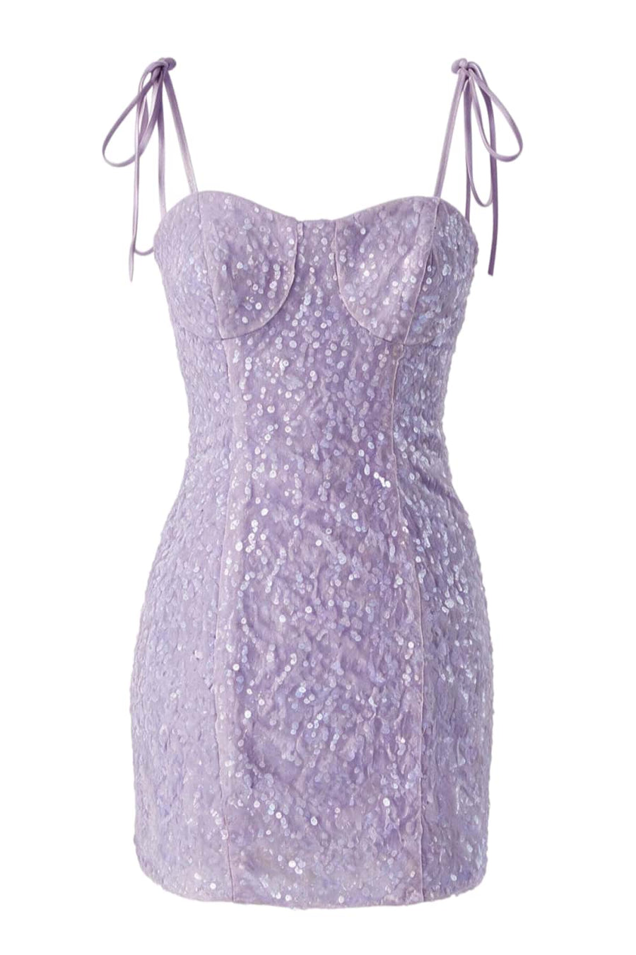 Tie Shoulder Straps Sequin Yellow Fitted Dress