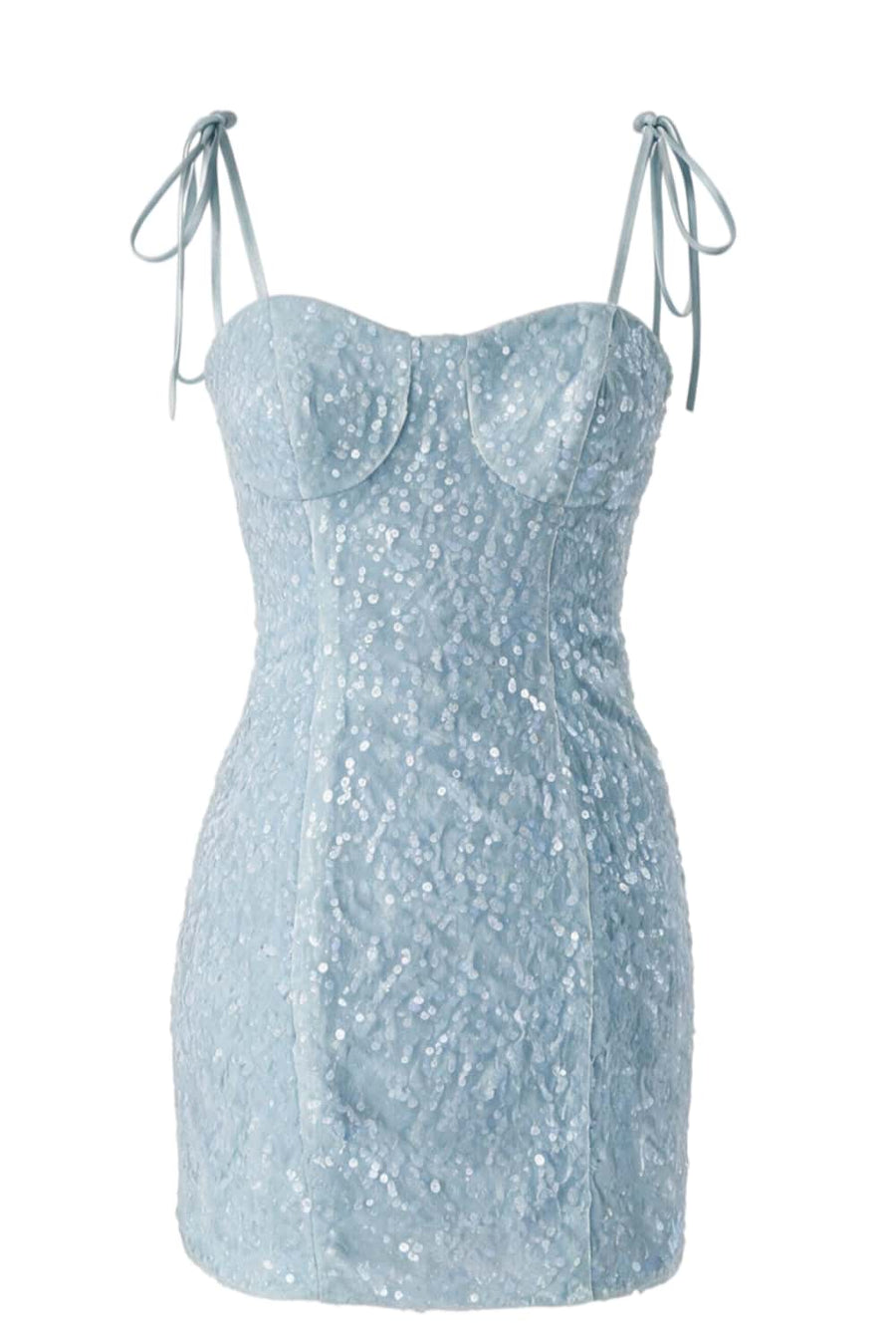 Tie Shoulder Straps Sequin Yellow Fitted Dress