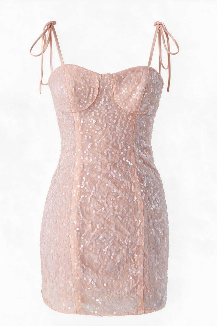 Tie Shoulder Straps Sequin Yellow Fitted Dress