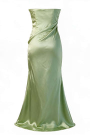 Strapless Sage Green Twist Satin Long Dress